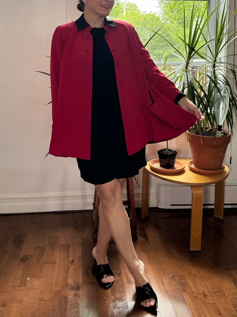 Vintage LAURA MAROLAKOS Silk Red Swing A-Line jacket - Size S